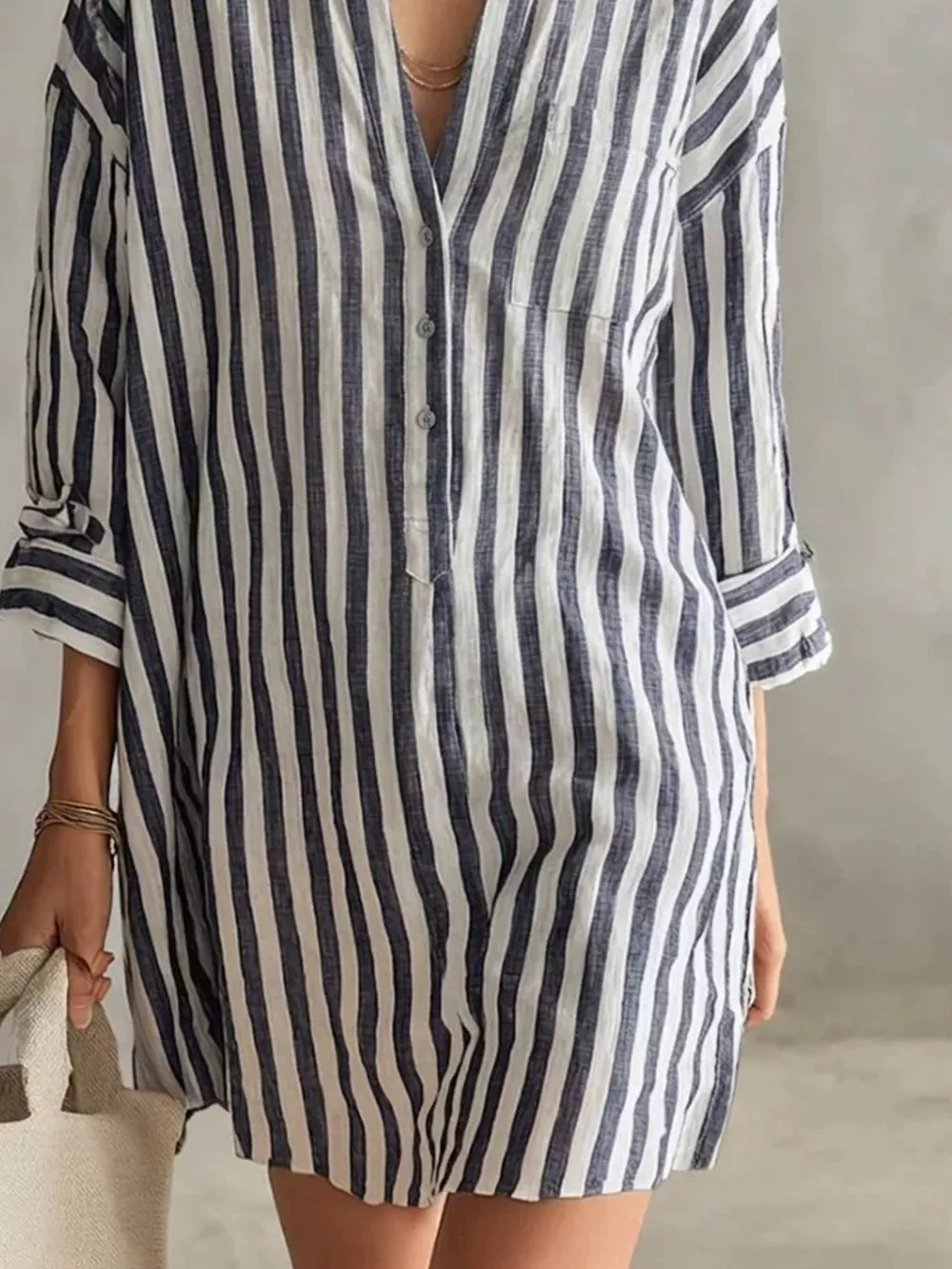 Full Size Striped Shirt Mini Dress Plus Size, image 6