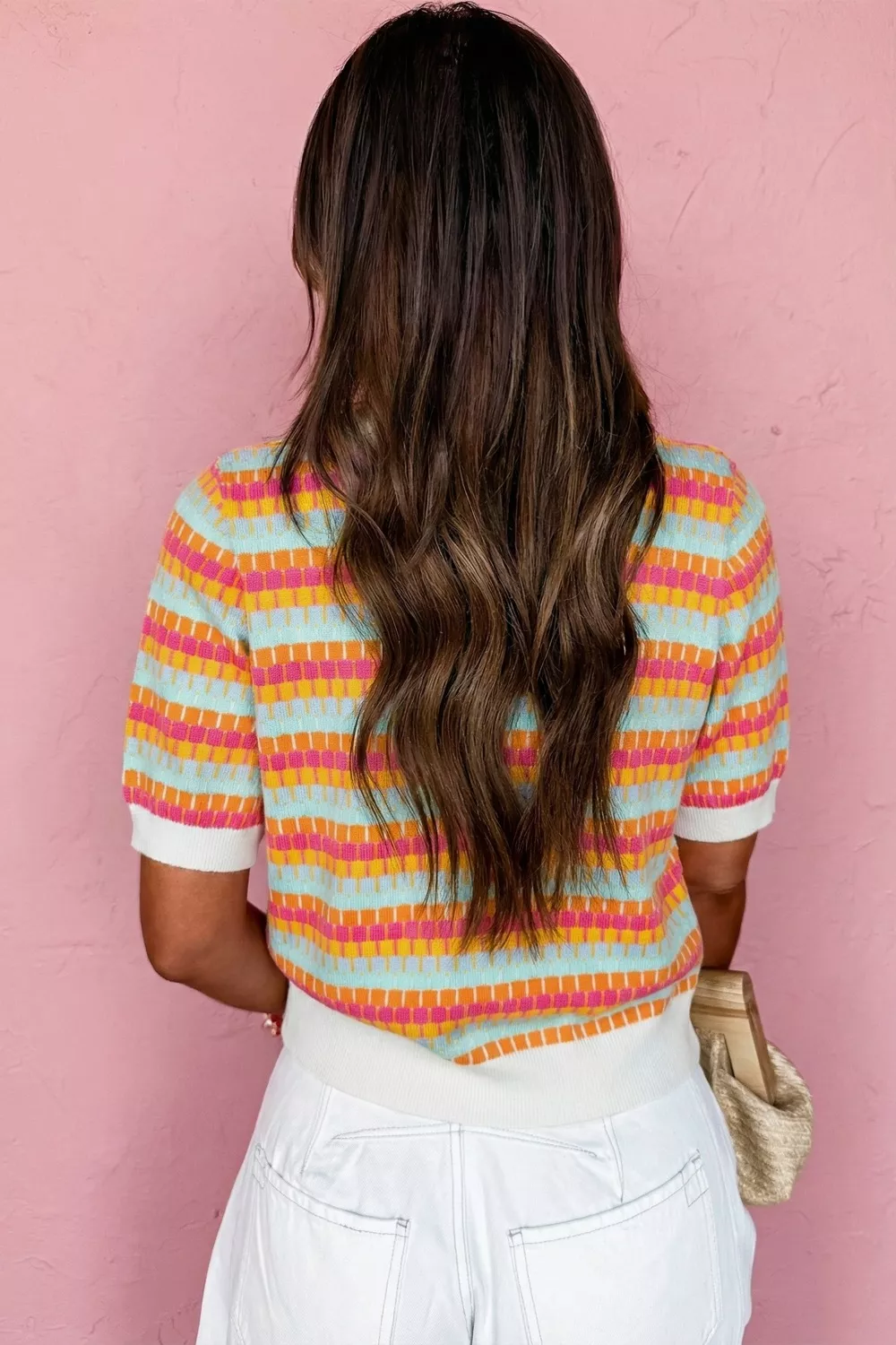 Abstract Striped Knit Short Sleeve Sweater, image 2