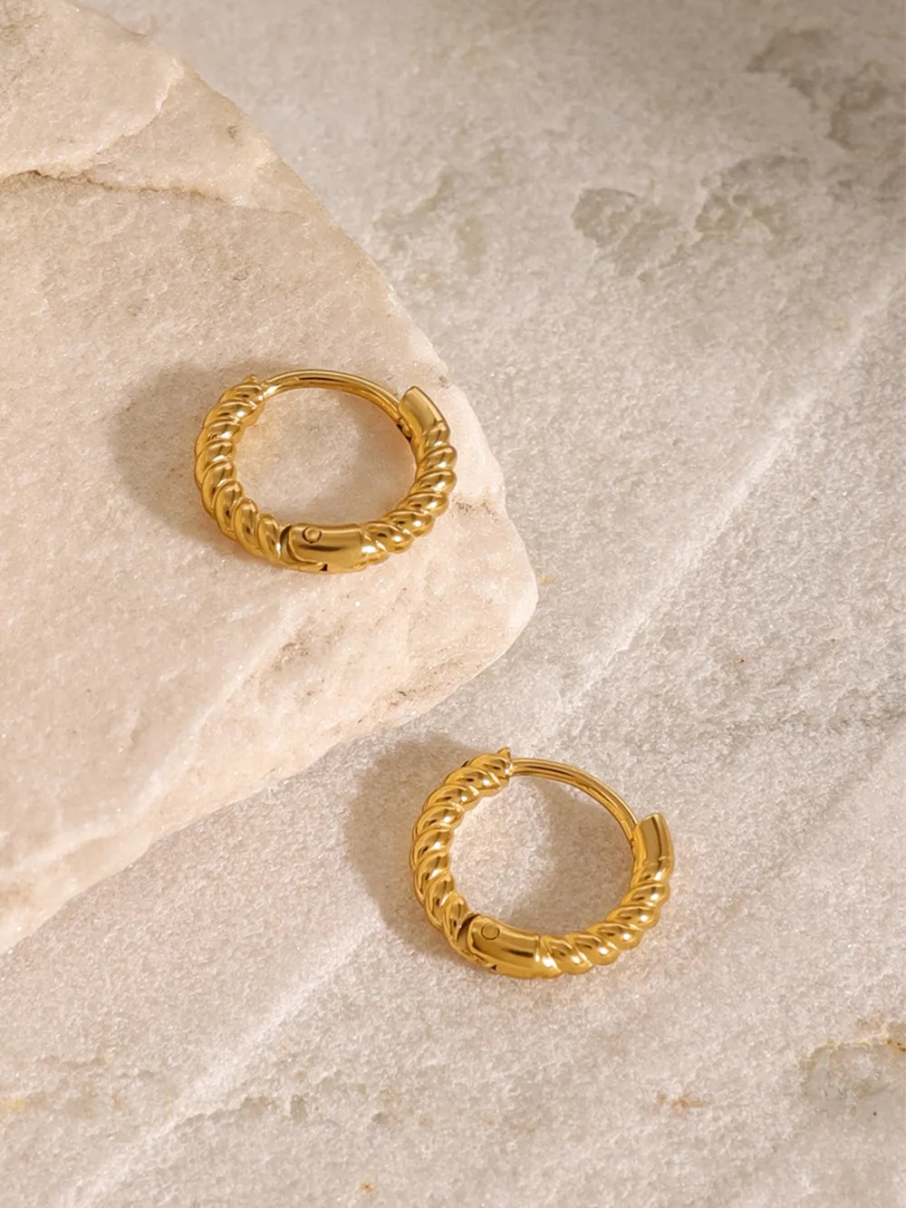 18K Gold-Plated Stainless Steel Huggie Earrings, image 4