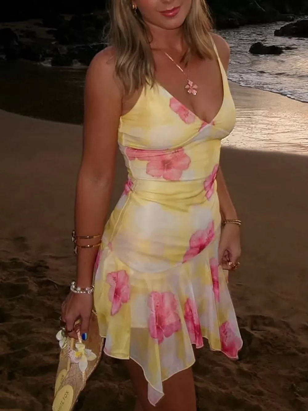 Sheer Floral Print Sleeveless Asymmetrical Mini Dress, image 9