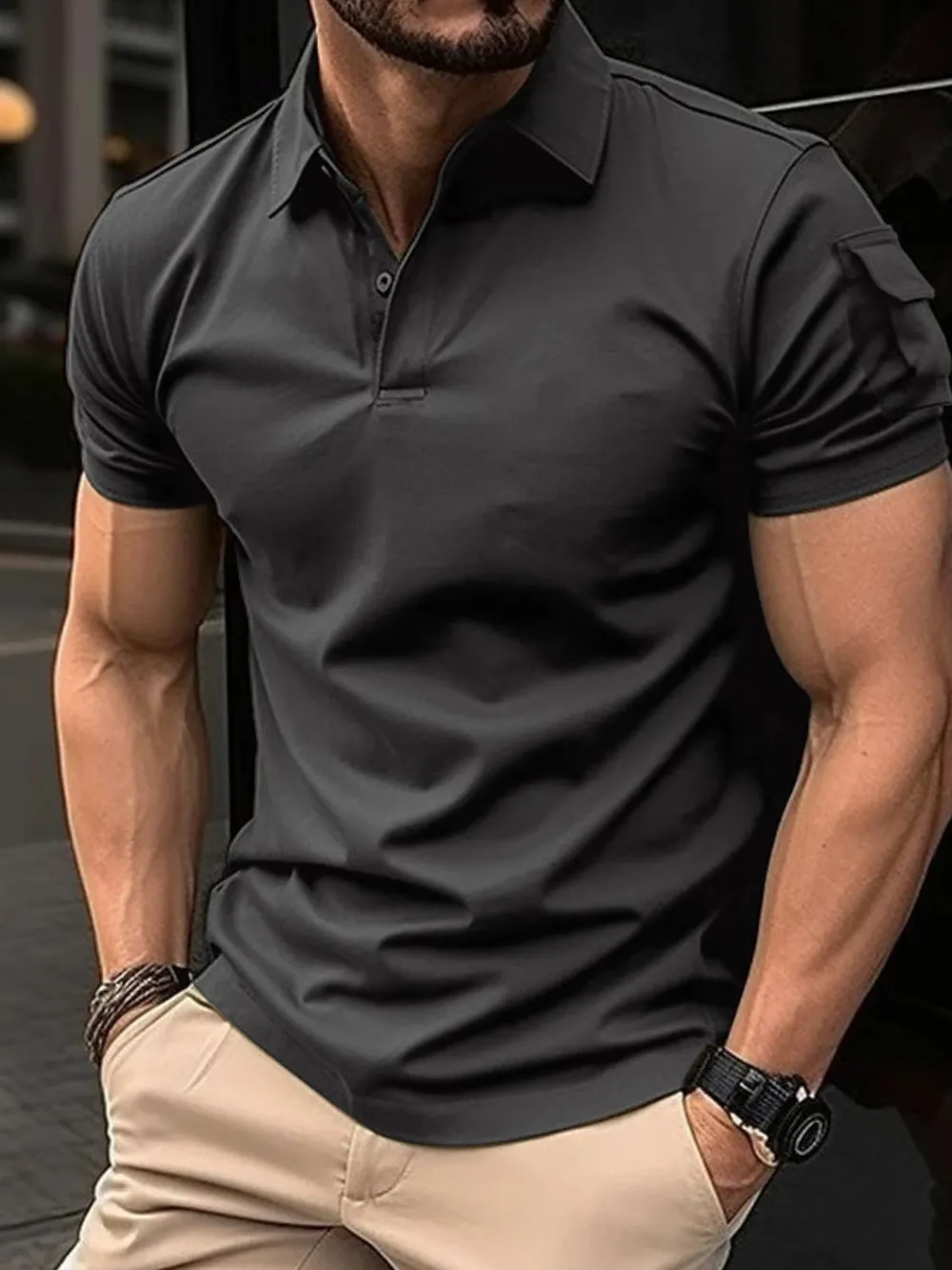 Men's Full Size Button Detail Short Sleeve Polo Plus Size