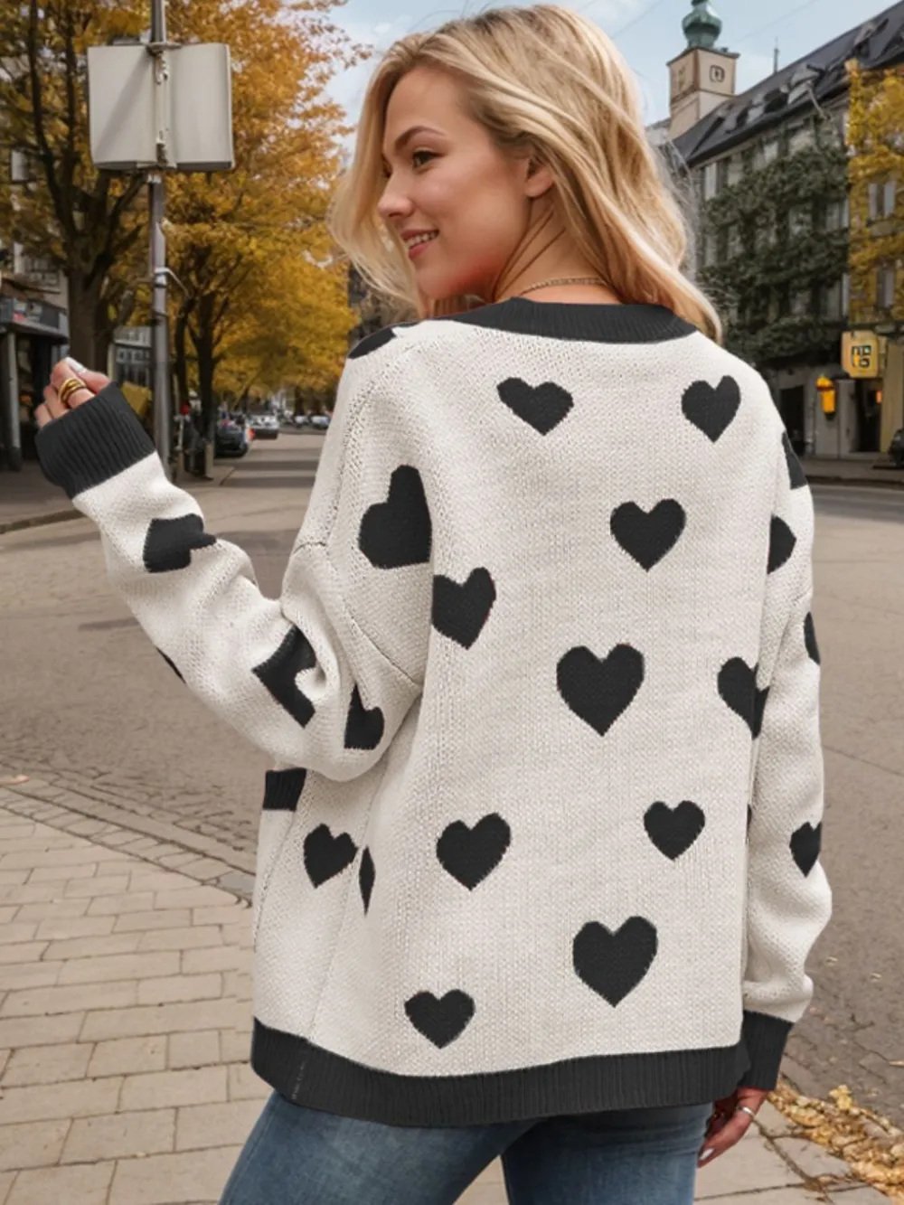 Heart Button Up Dropped Shoulder Long Sleeve Cardigan, image 16