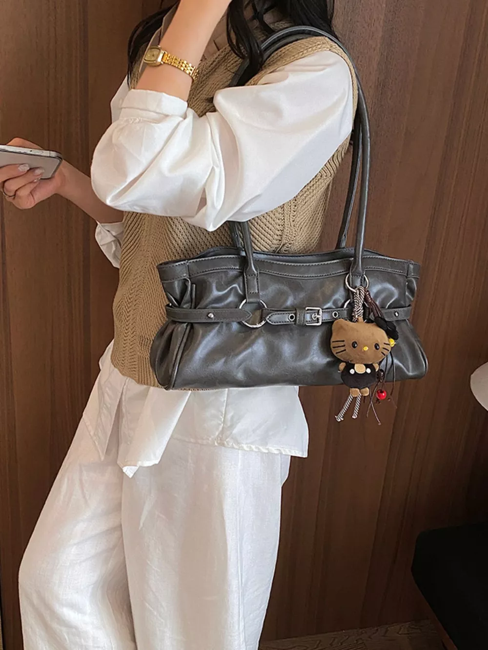 Decorative Buckle Shoulder Bag
