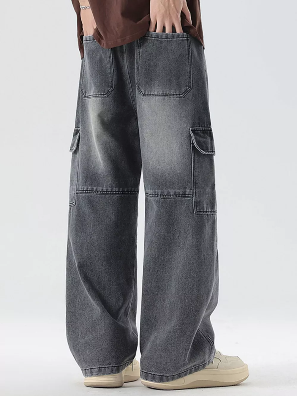 Men's Full Size Vintage Wash Wide Leg Jeans Plus Size, image 5
