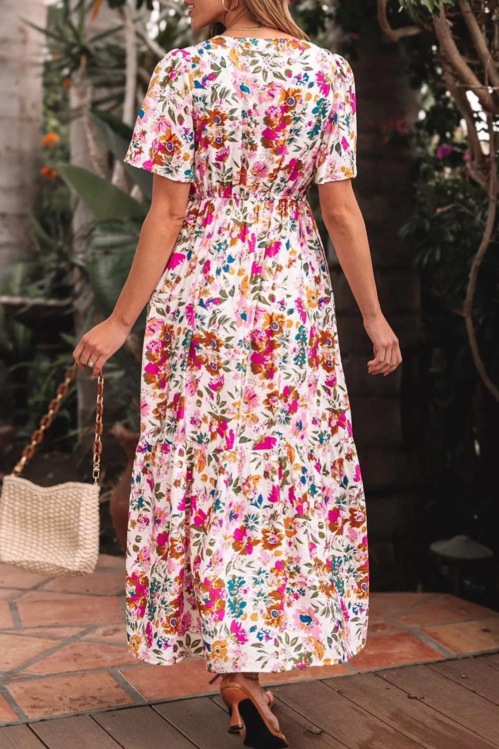 Floral Short Sleeve V Neck Dress with Pockets, image 8