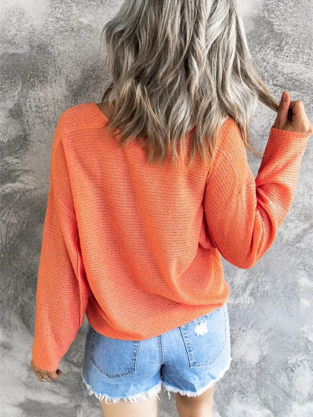 V-Neck Drop Shoulder Knit Top, image 3