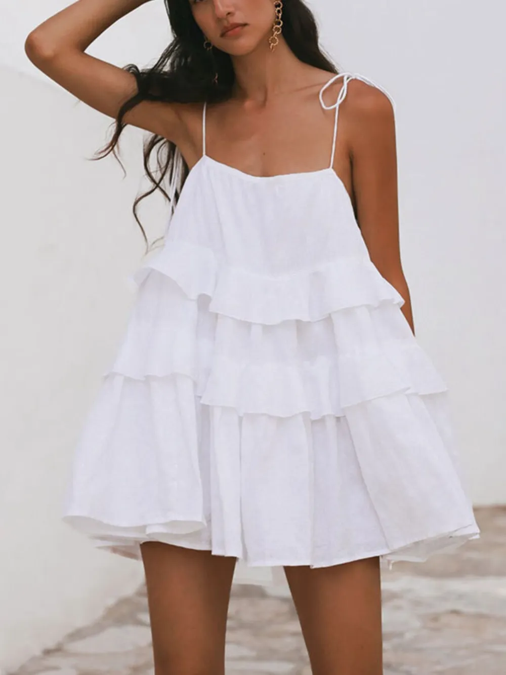Ruffle Layered Tie Shoulder Cami Dress, image 11