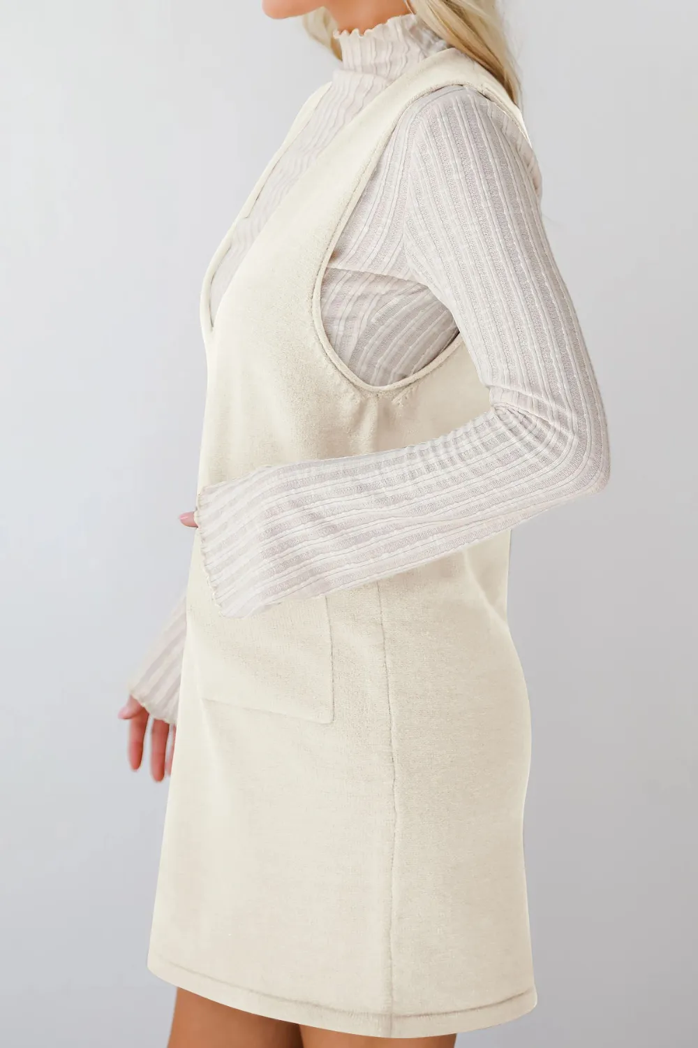 Pocketed V-Neck Mini Sweater Overall Dress, image 9