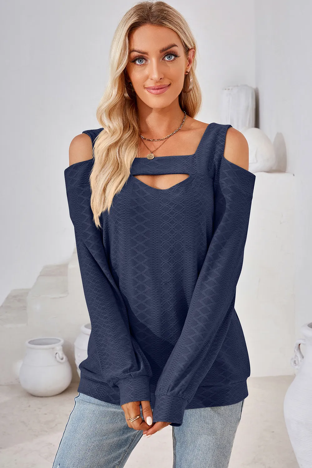 Cutout Square Neck Cold Shoulder T-Shirt, image 4