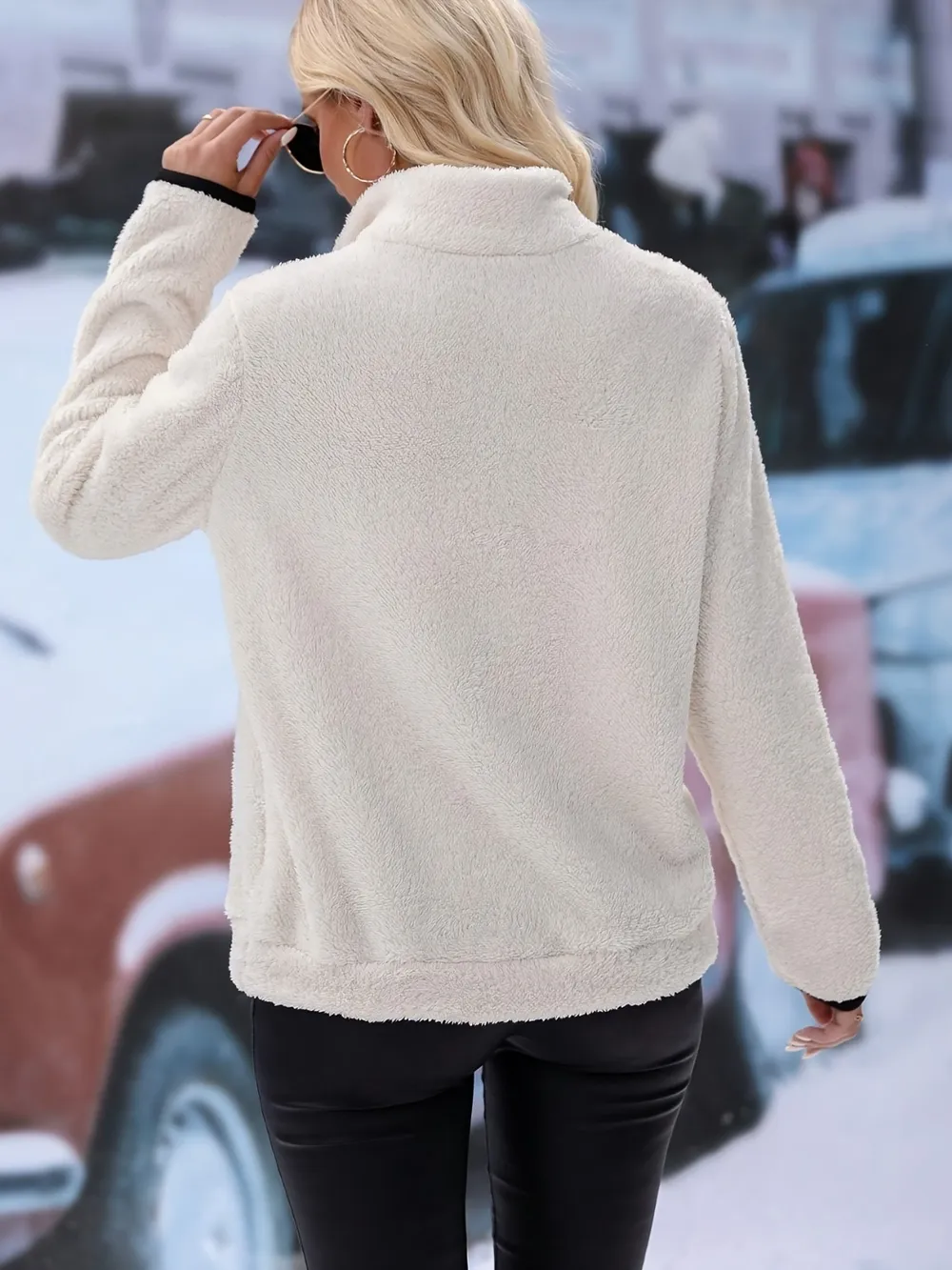 Half Zip Long Sleeve Furry Sweatshirt, image 8