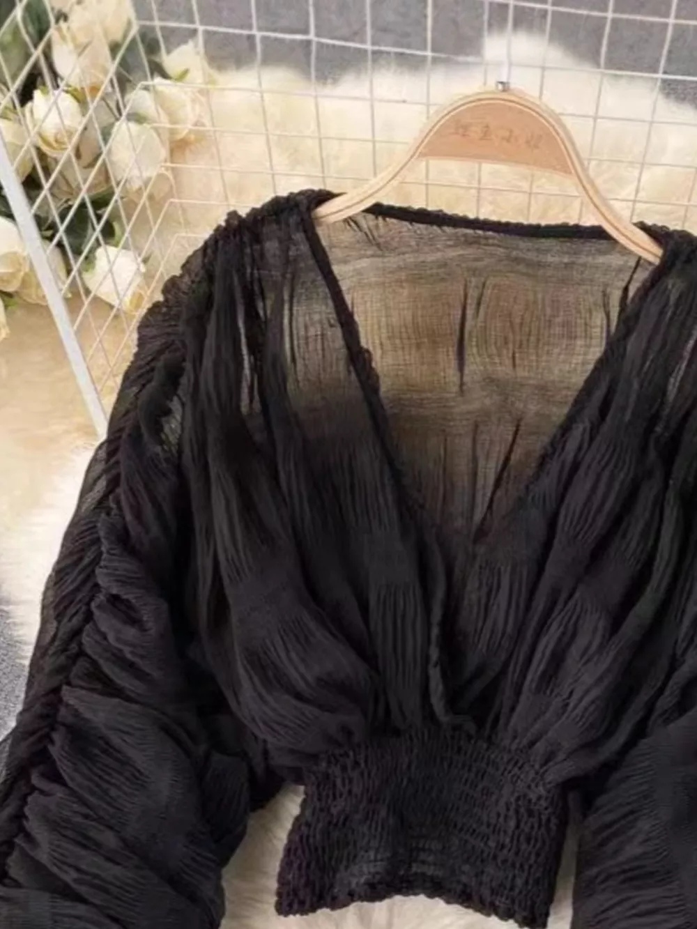 Smocked Ruched Long Sleeve Blouse, image 9