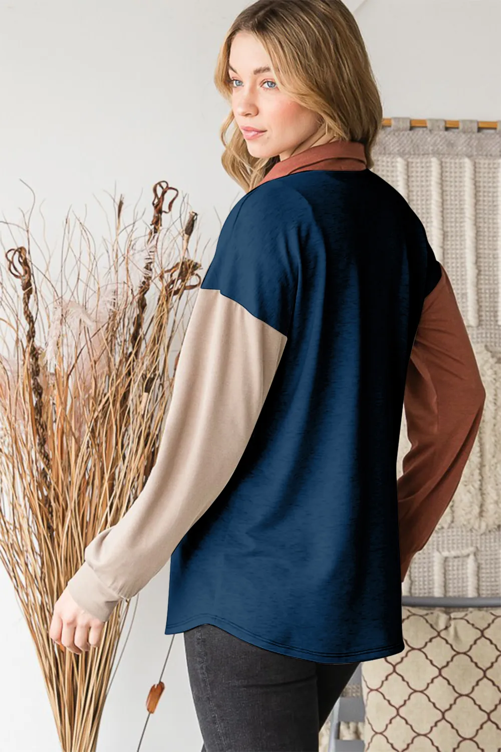 Full Size Color Block Button Down Shirt, image 2
