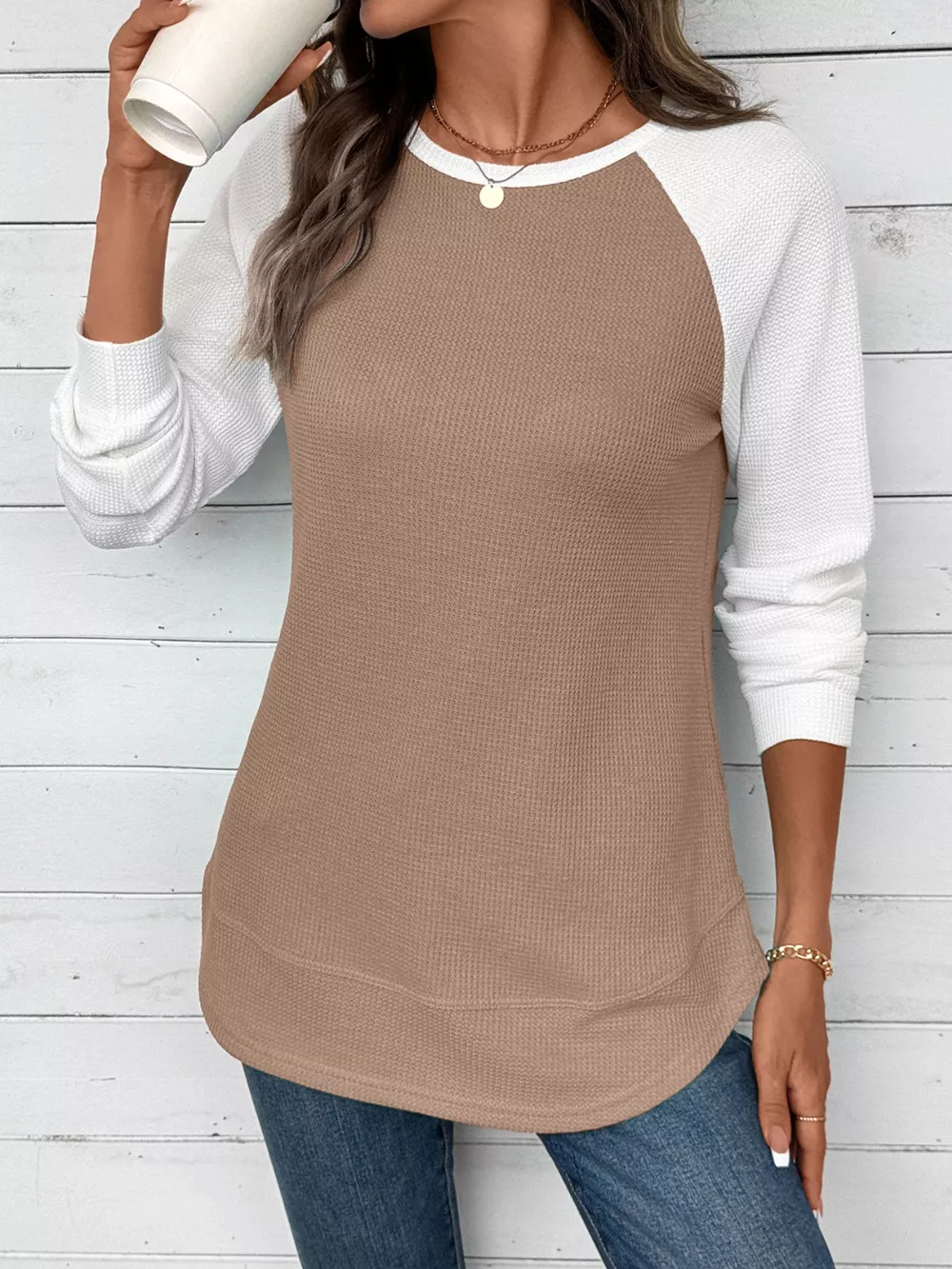 Waffle Knit Raglan Sleeve T-Shirt, image 9