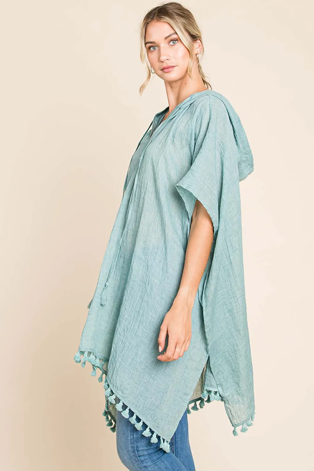 Cotton Bleu by Nu Label Tassel Hem Hooded Cover Up, image 3