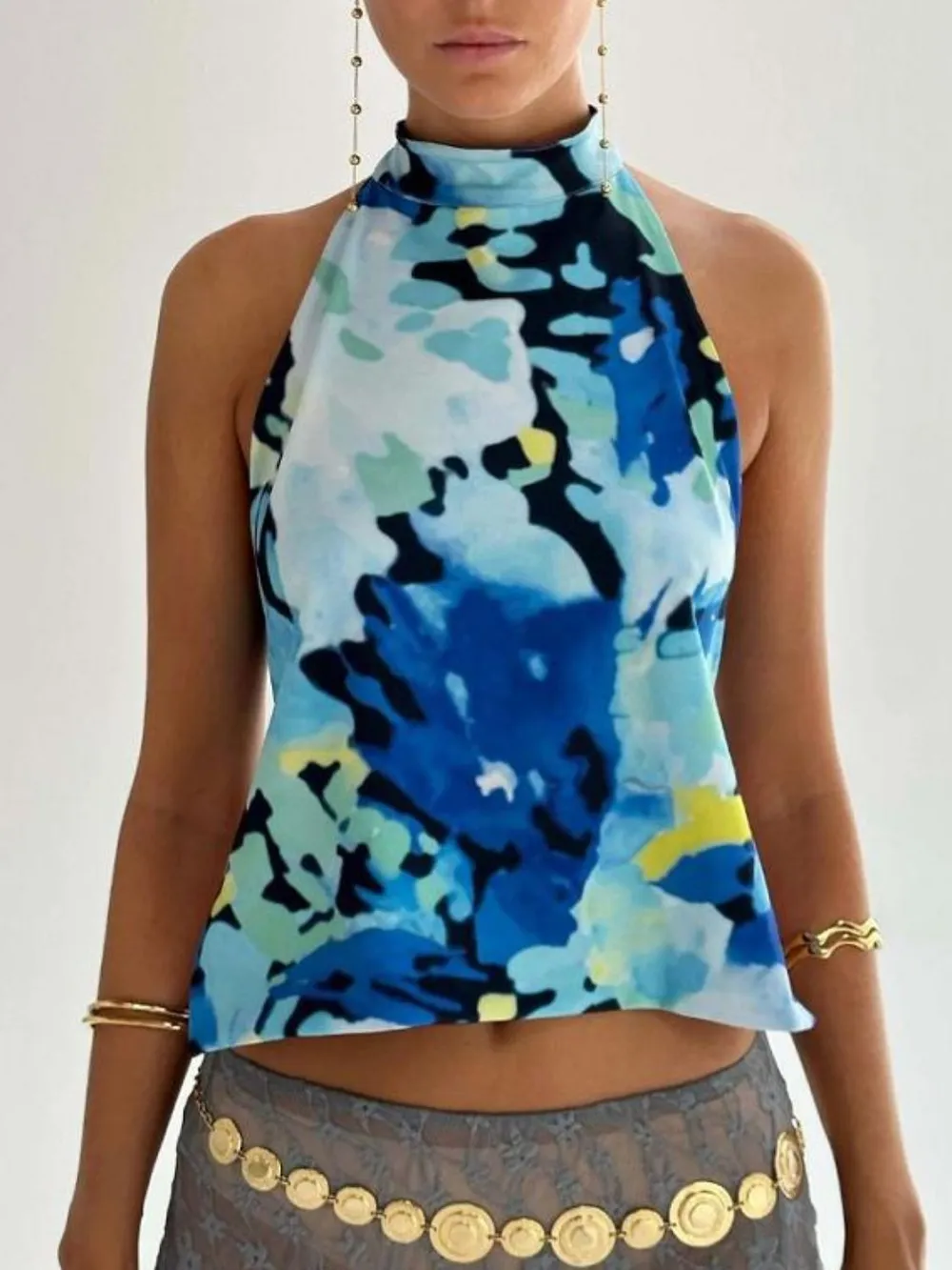 Backless Printed Halter Neck Tank, image 11