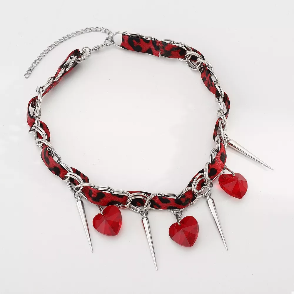 Heart Charm Choker Necklace with Metal Spikes, image 8