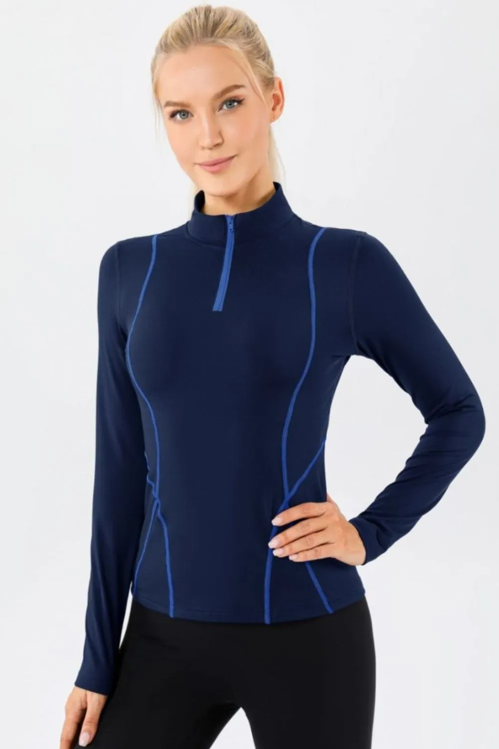 Mock Neck Quarter Zip Active T-Shirt, image 6