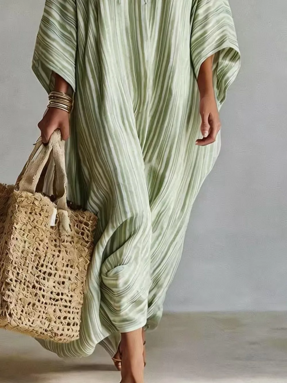 Striped V-Neck Maxi Dress, image 9