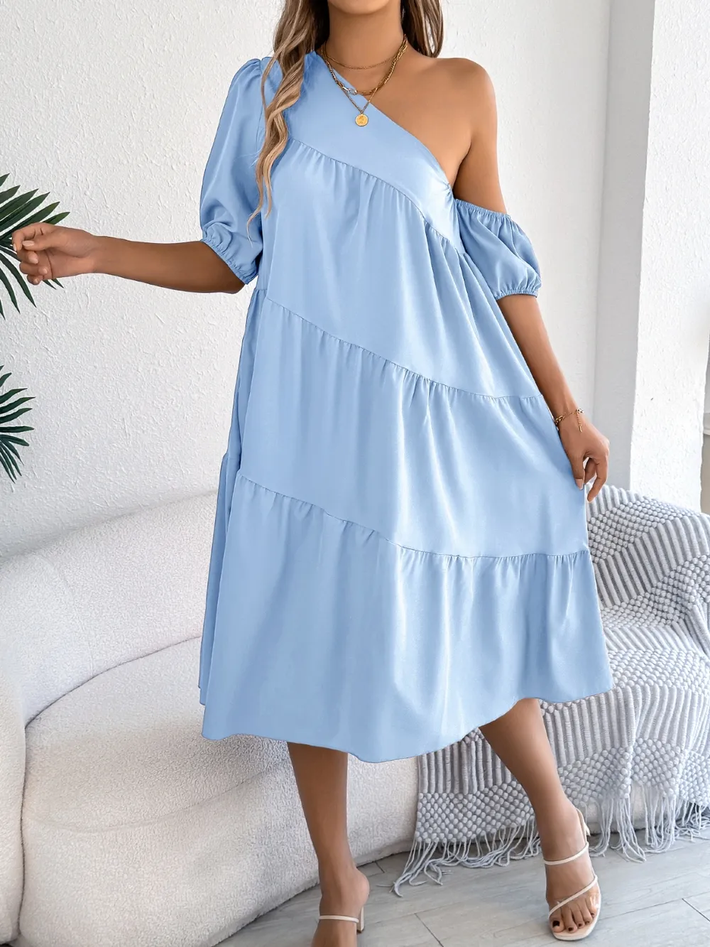 Single Shoulder Tiered Dress, image 8