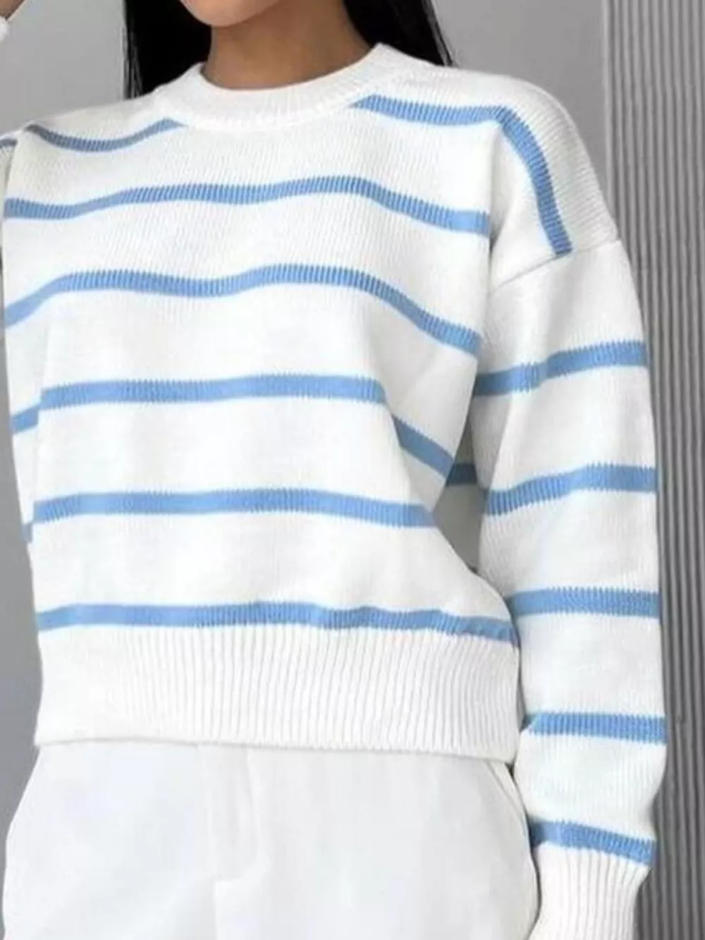 Striped Knit Round Neck Sweater, image 9