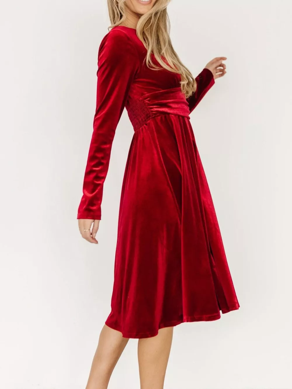 Velvet Deep V-Neck Long Sleeve Dress, image 8