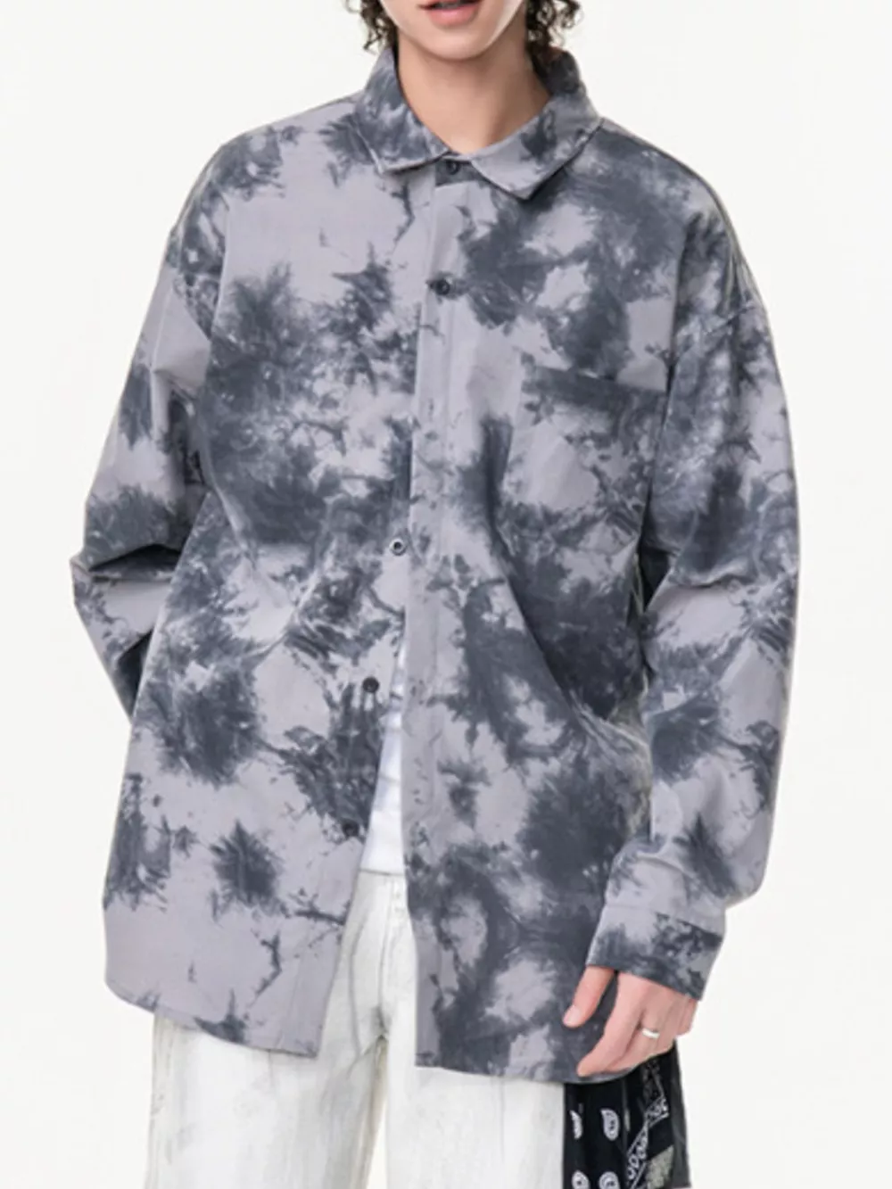 Men's Plus Size Tie-Dye Oversized Button-Up Shirt, image 4