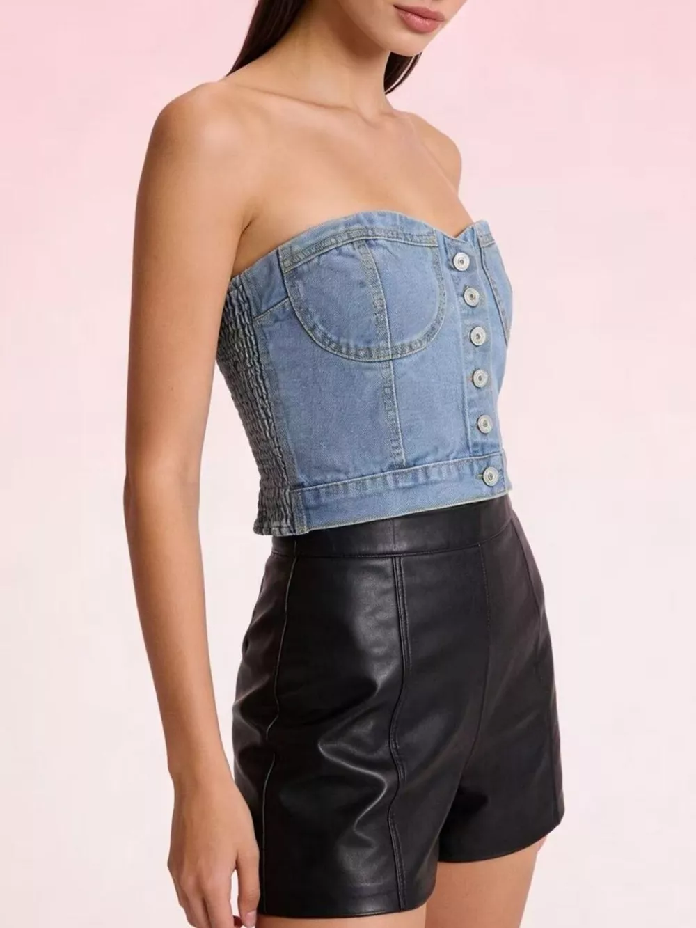 Button-Front Denim Tube Top, image 7