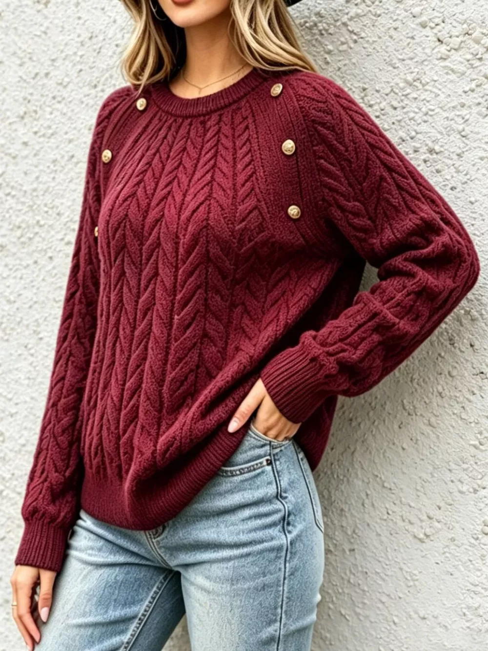 Cable-Knit Raglan Sleeve Sweater, image 5