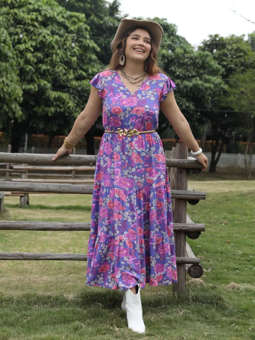 Plus Size Floral Print Tiered Maxi Dress, image 3