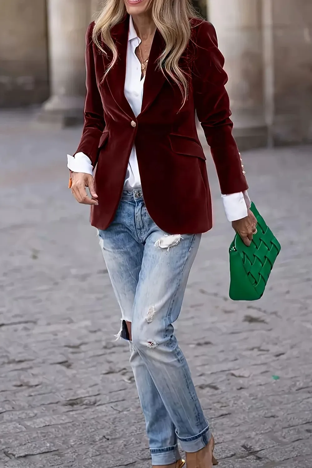 Lapel Collar One Button Blazer, image 2