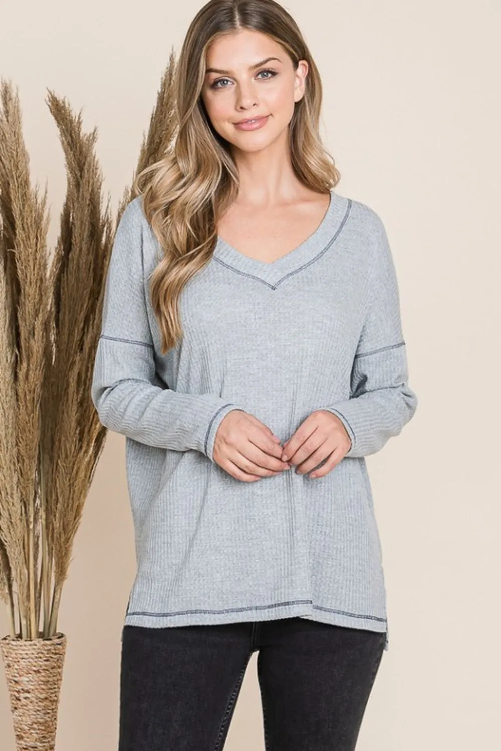 V Neck Long Sleeve Top, image 2