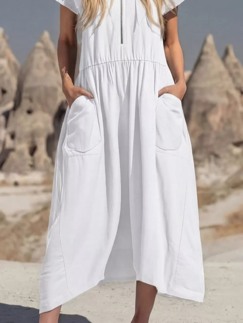 Full Size Hooded Midi Dress with Zipper and Pockets Plus Size, image 2