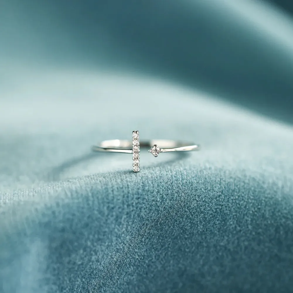 T Shape Inlaid Zircon 925 Sterling Silver Open Ring, image 2