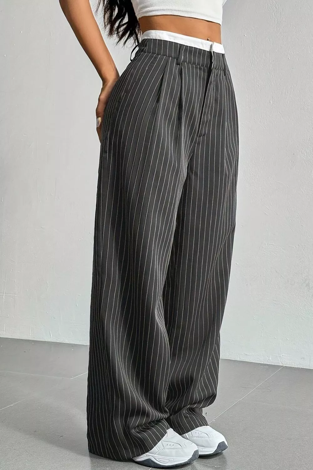 High-Waisted Pinstripe Wide-Leg Pants, image 15