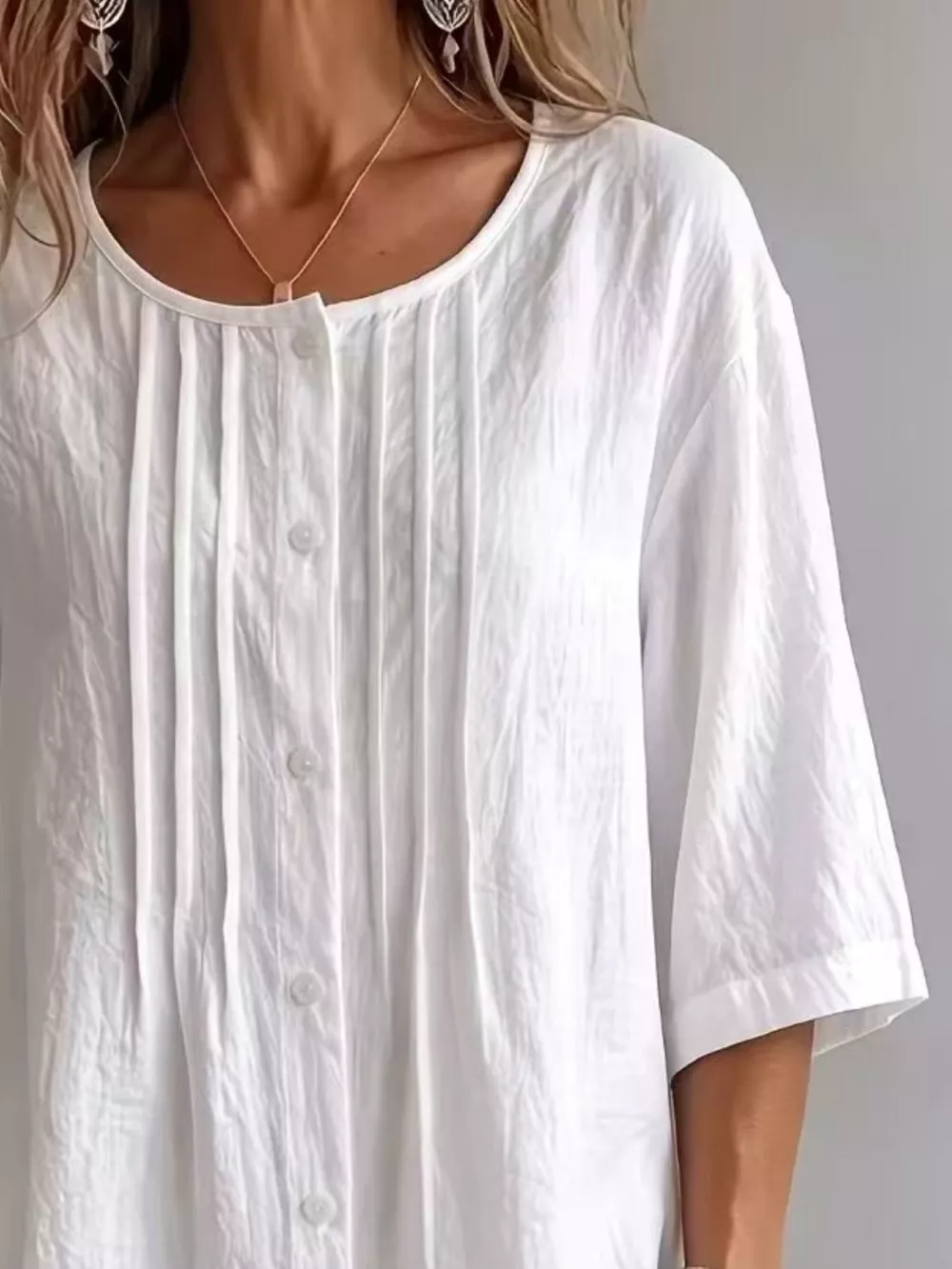 Full Size Texture Round Neck 3/4 Sleeve Blouse Plus Size, image 2