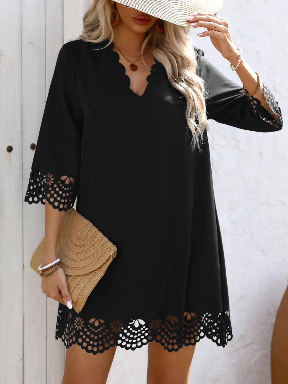 Cutout V-Neck Three-Quarter Sleeve Mini Dress, image 9