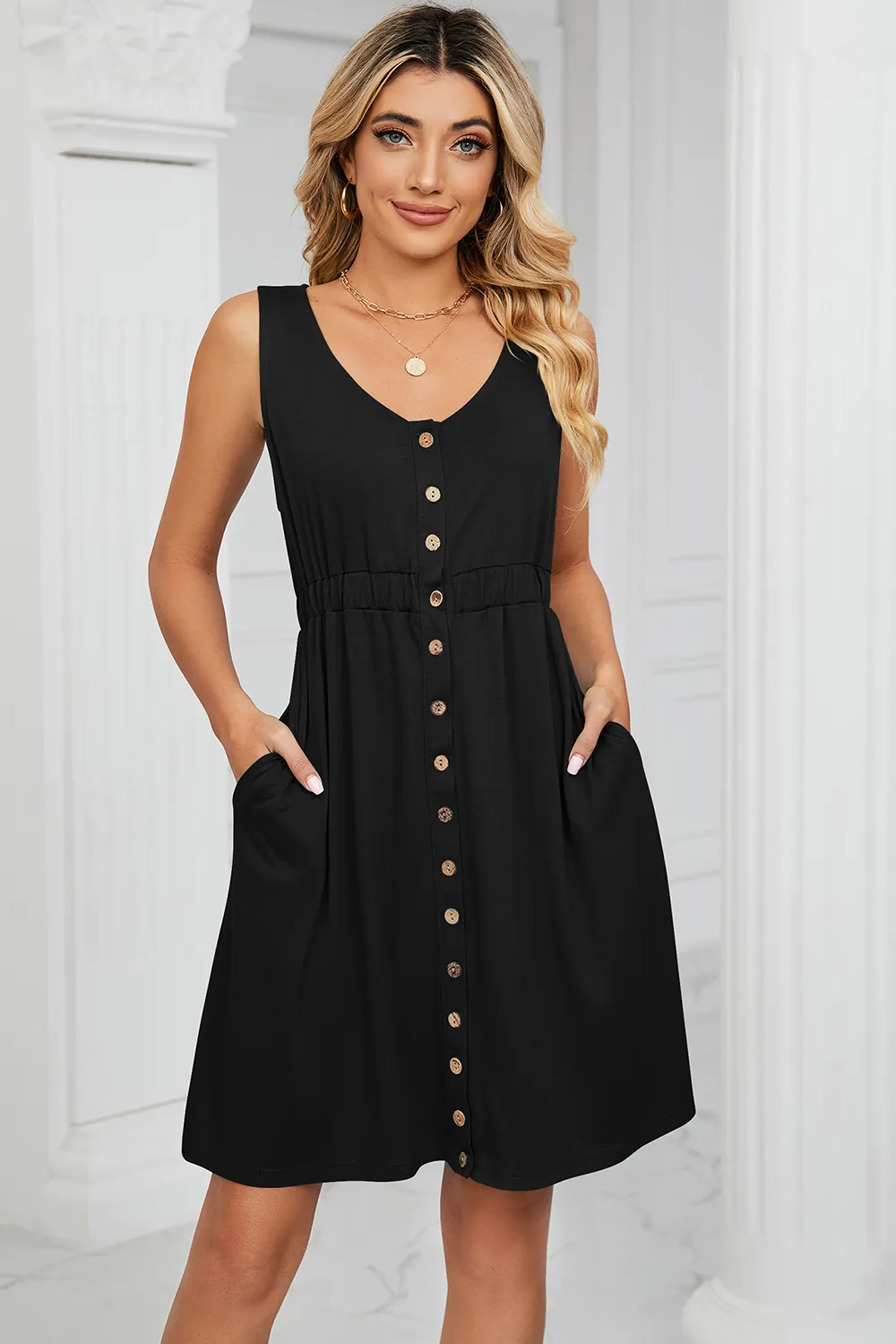 Buttoned Wide Strap Mini Dress, image 16