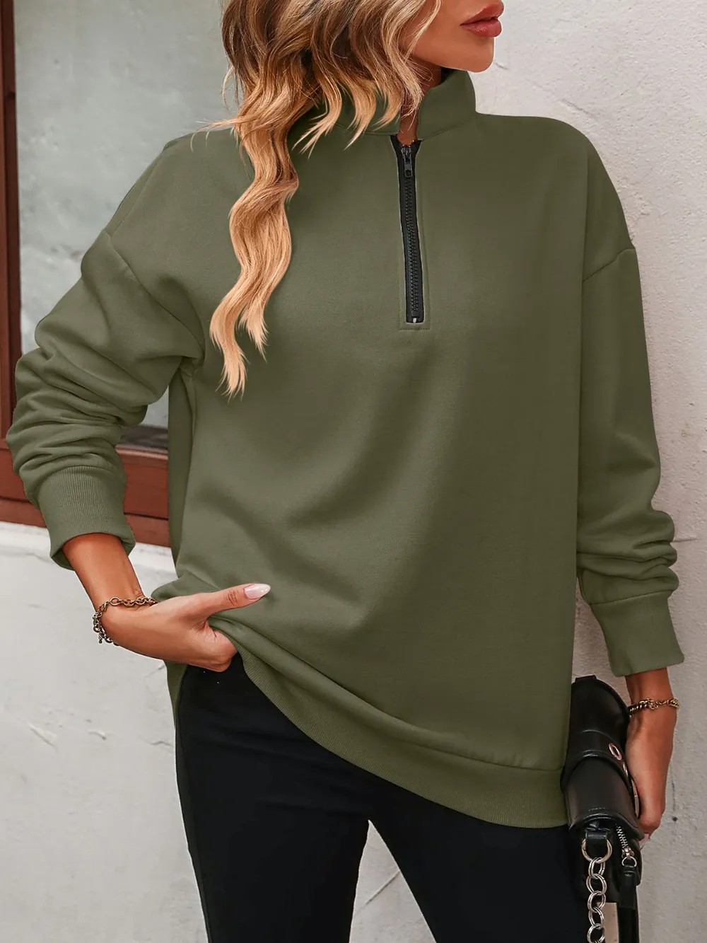 Zip-Up Dropped Shoulder Sweatshirt, image 14