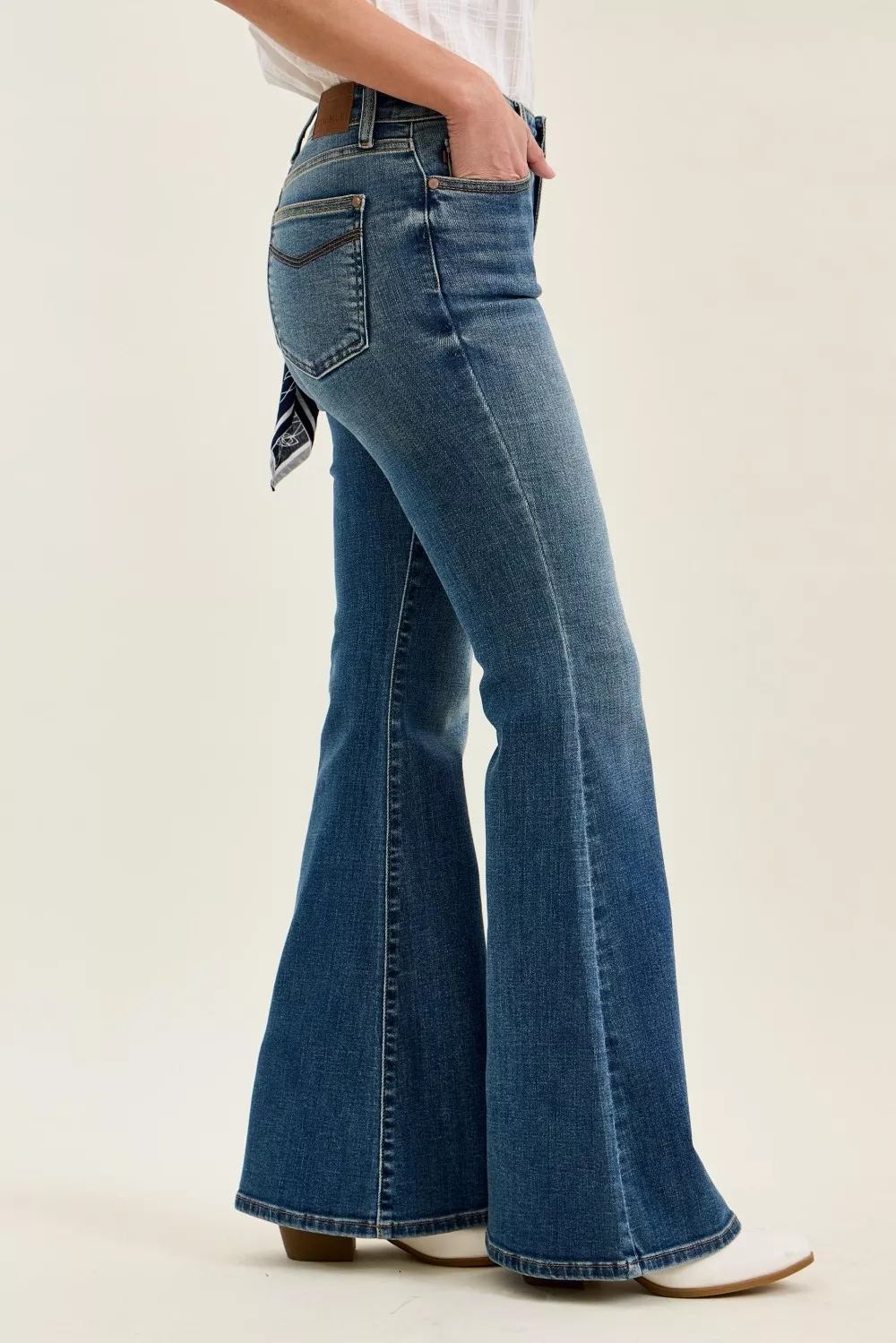 Mid Rise Jaqueline Flare with Triple Needle Back Pkts and Bandana Loop, image 2
