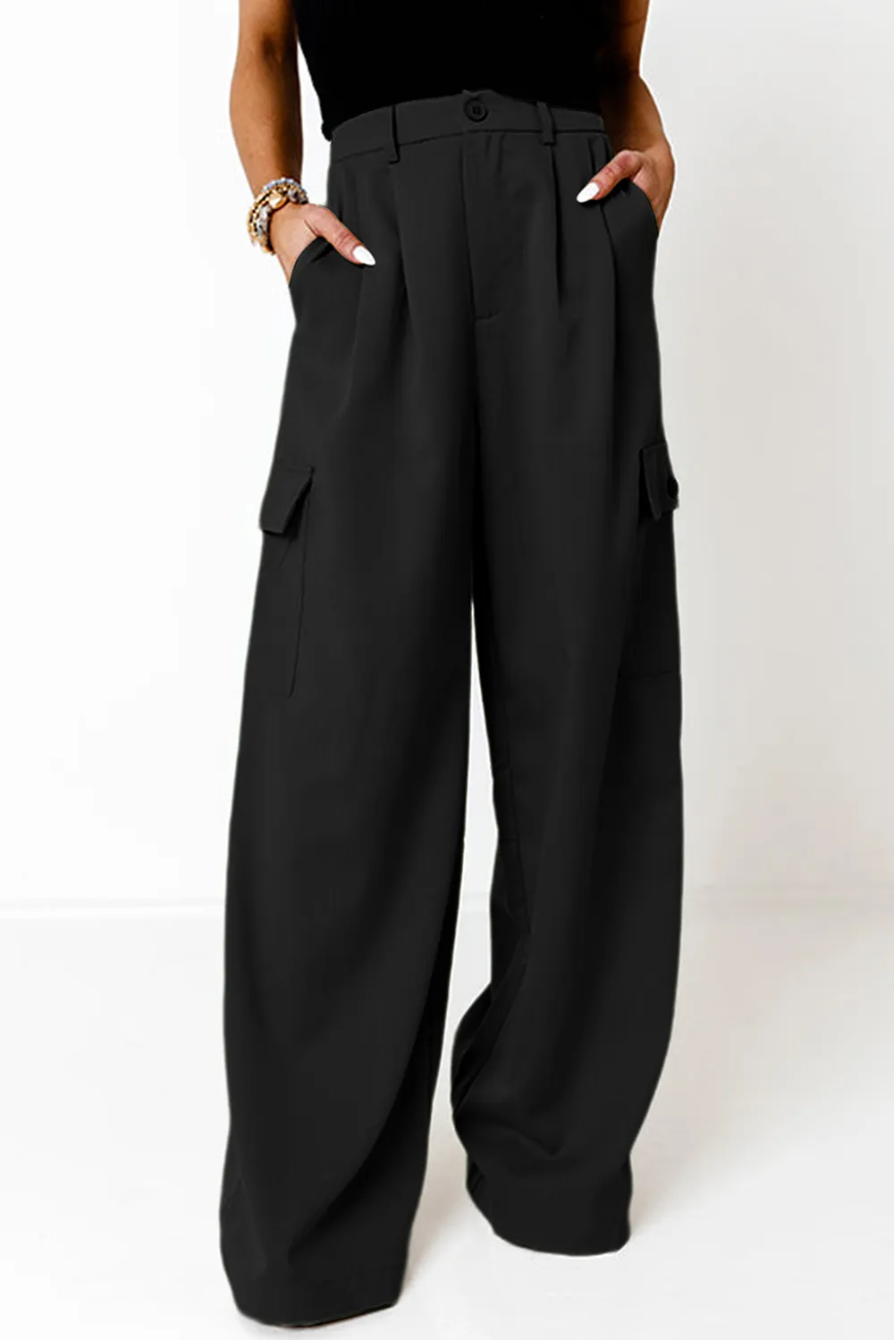 Ruched Wide Leg Pants with Pockets, image 4