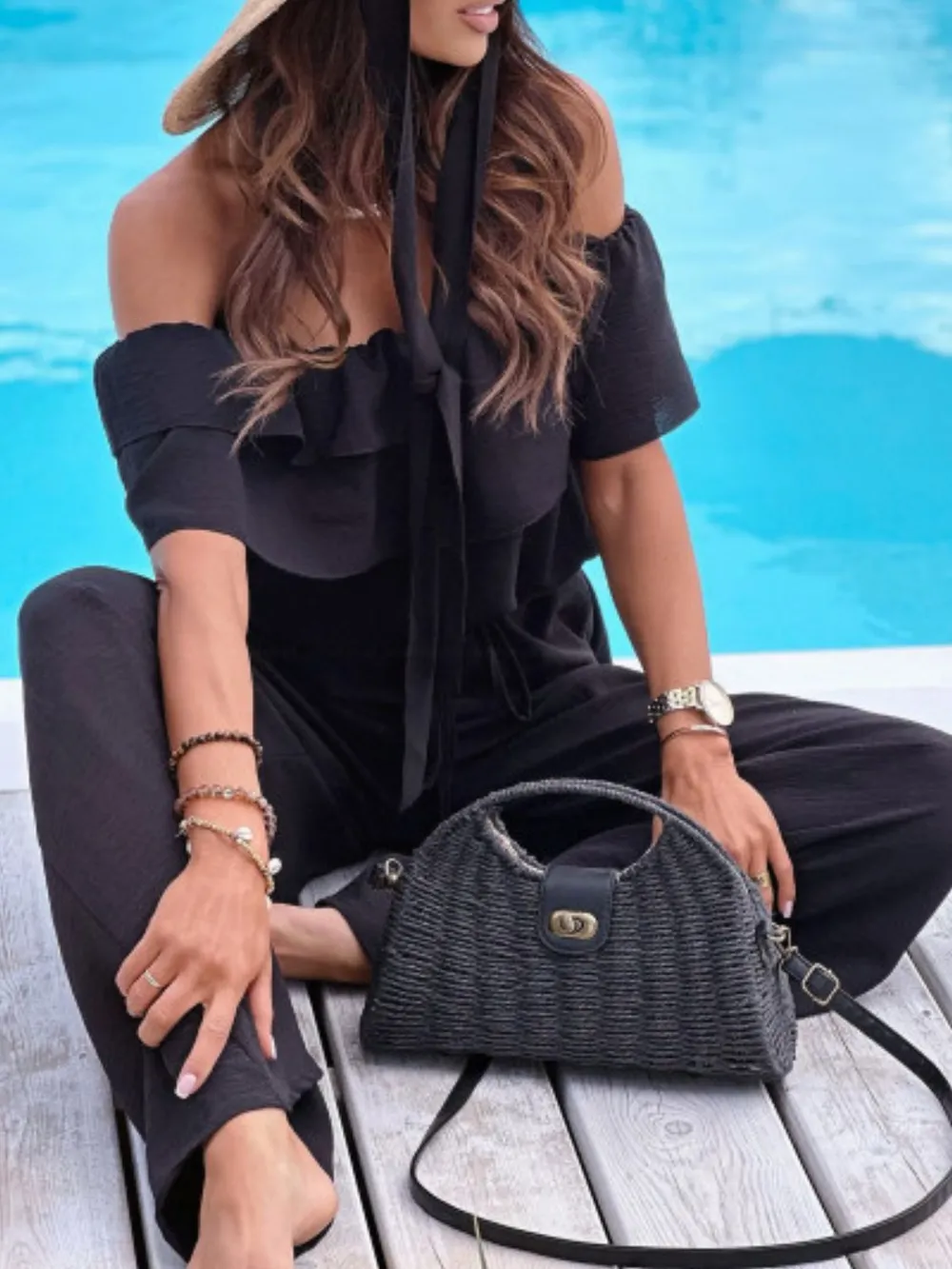 Off-Shoulder Ruffled Wide Leg Jumpsuit, image 7