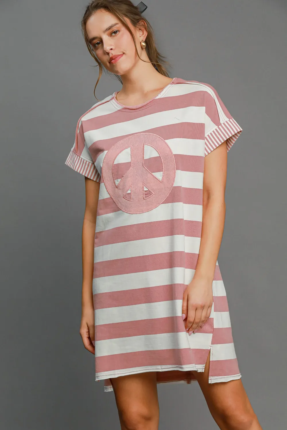 Peace Applique Striped Short Sleeve Mini Dress, image 4
