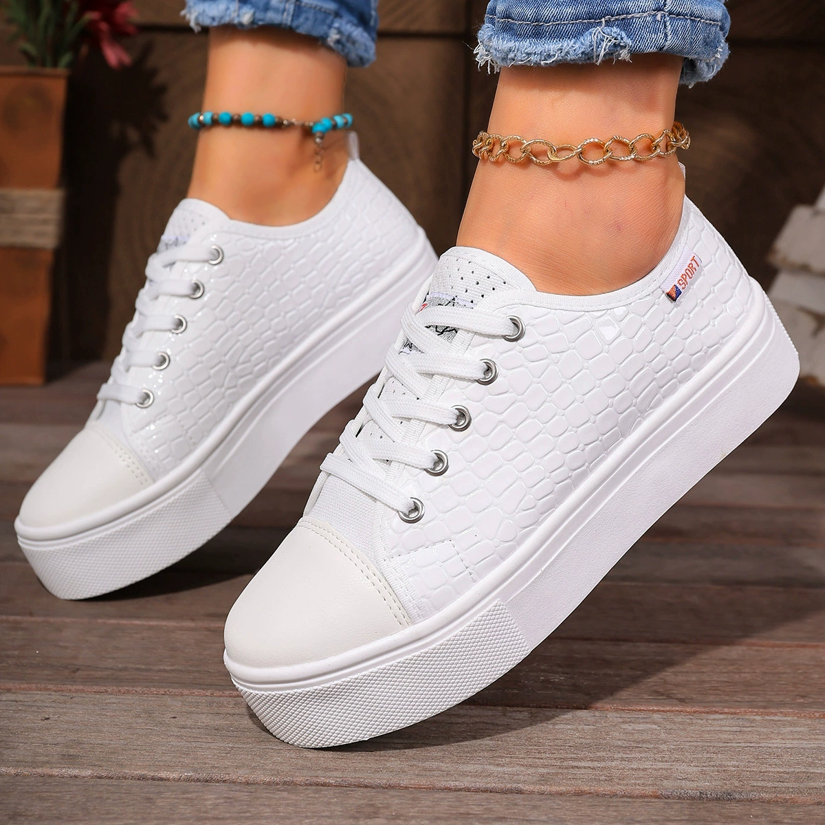 Round Toe Platform Sneakers, image 6