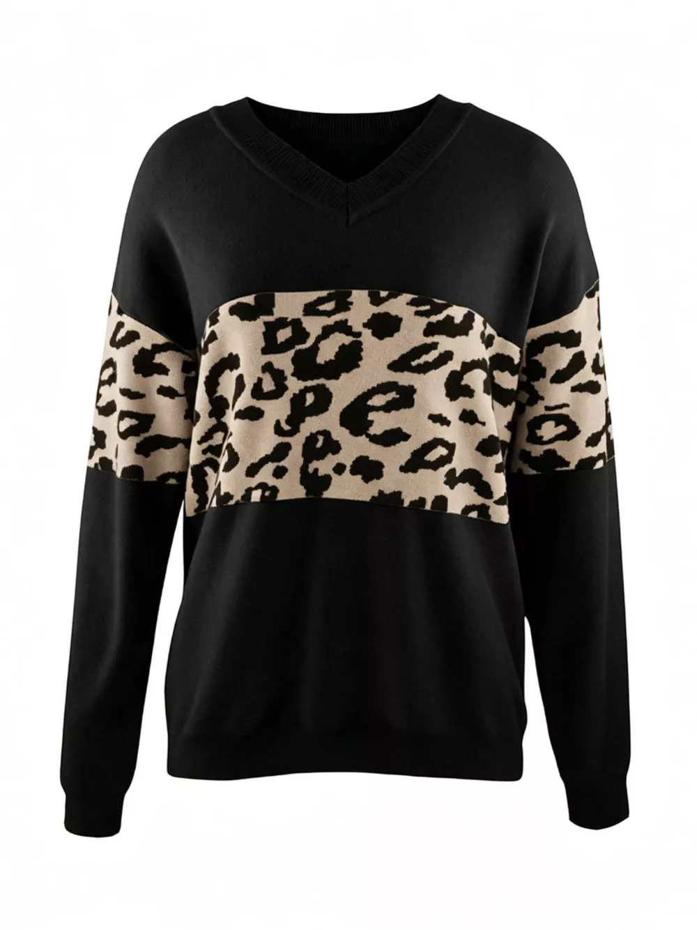 Leopard V-Neck Dropped Shoulder Sweater