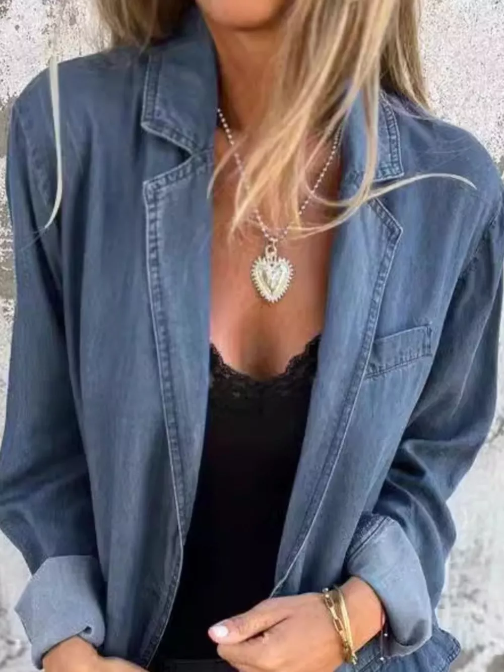 Full Size Button Down Denim Blazer Plus Size, image 11