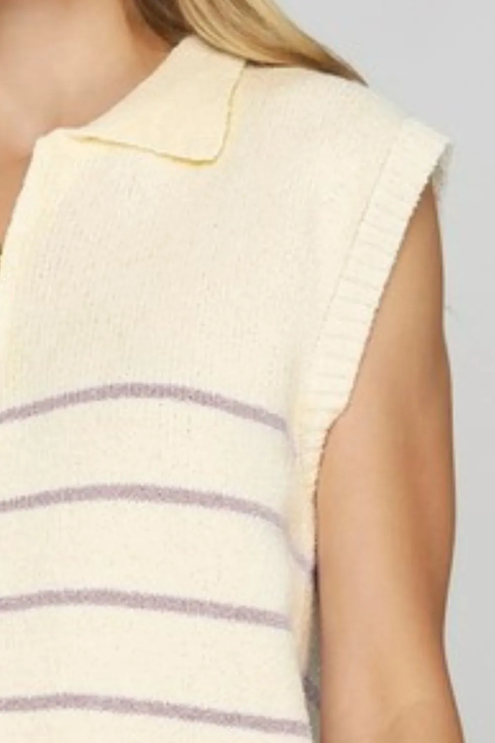 Ribbed Hem Striped Half Zip Sweater Vest, image 4