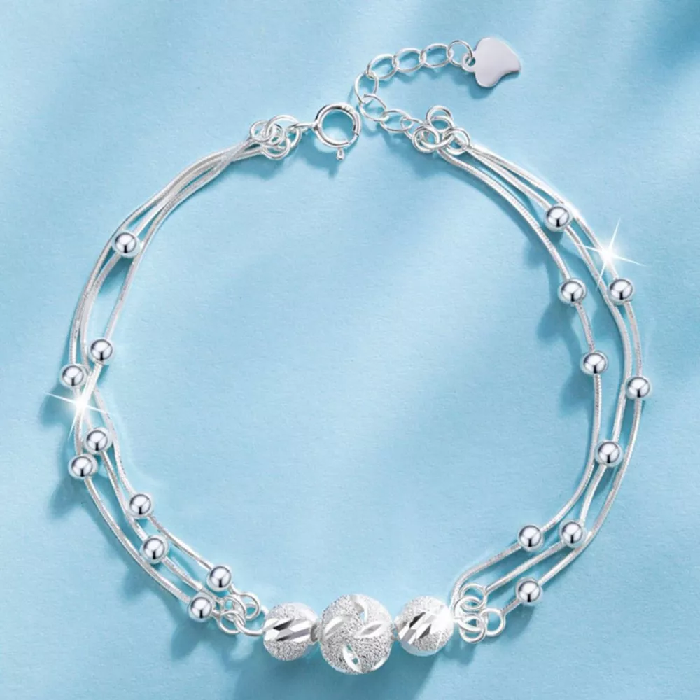 925 Sterling Silver Bead Chain Bracelet, image 2