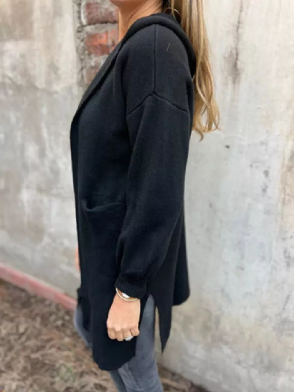 Full Size Open Front Drop Shoulder Hooded Cardigan Plus Size, image 12