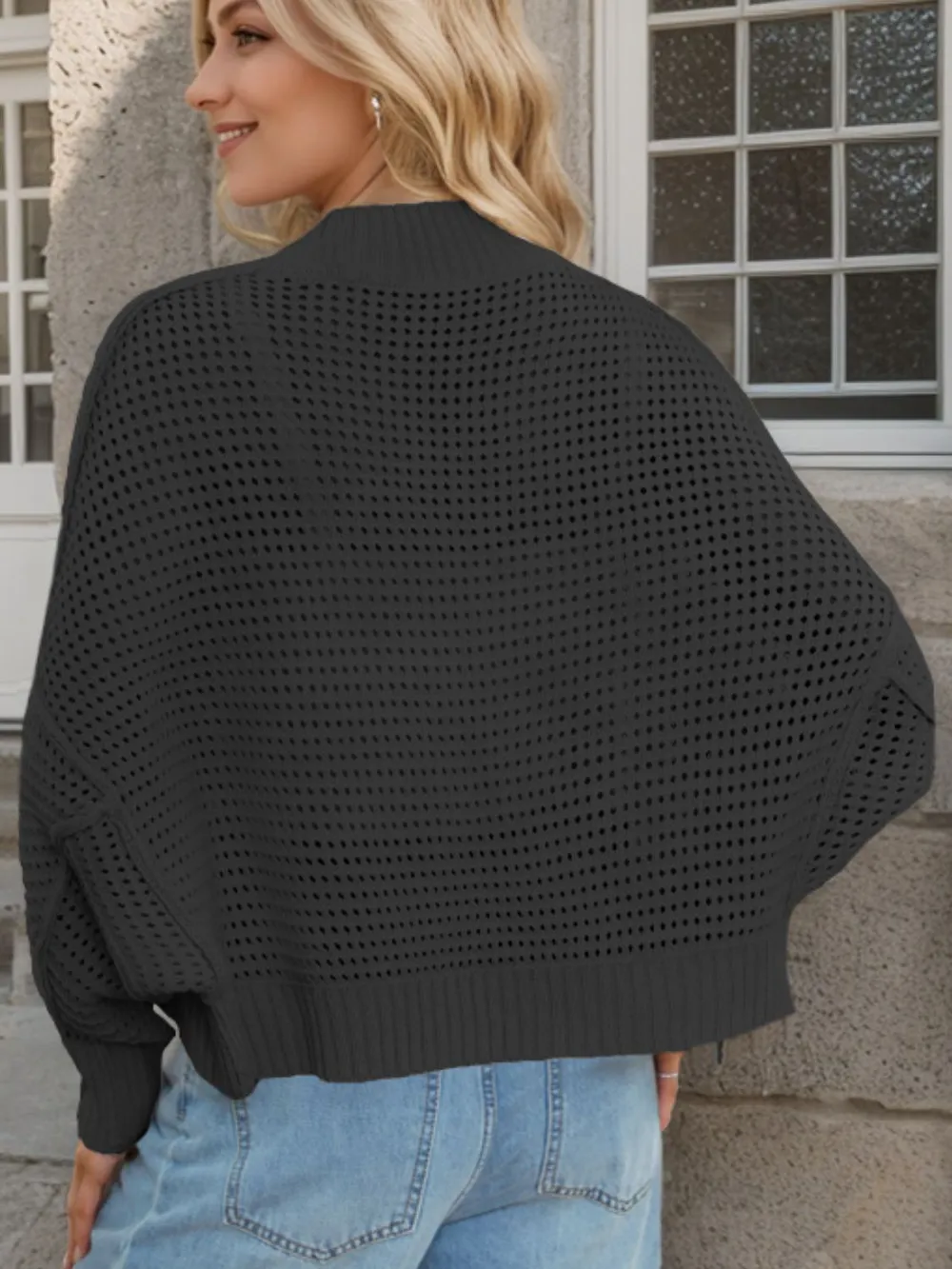 Openwork Open Front Long Sleeve Cardigan, image 5