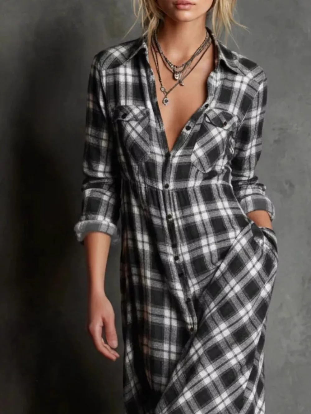 Full Size Plaid Button-Down Maxi Dress Plus Size, image 2